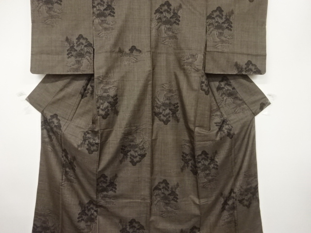 JAPANESE KIMONO / UNUSED DORO OSHIMA TSUMUGI / SILK / WOVEN SCENERY OF HOUSES